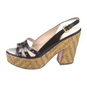 Prada Black Patent Leather Platform Sandals.38.5